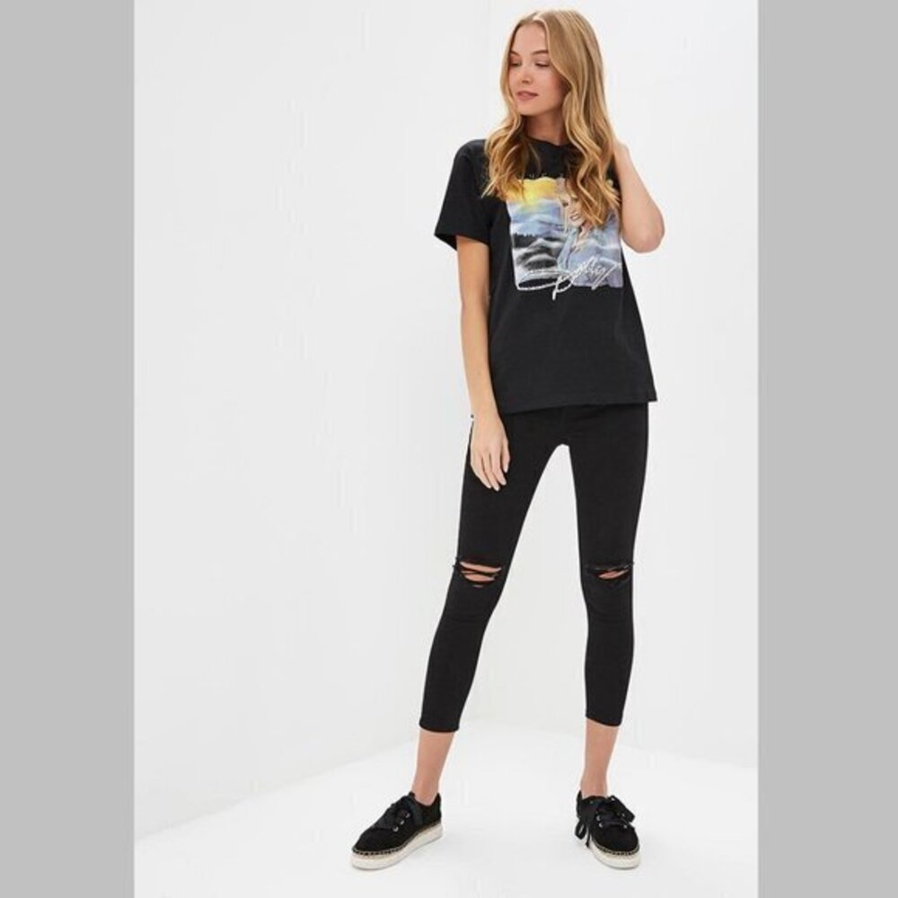 Topshop Size 26 Womens Moto Cropped Skinny Ripped Jamie Jeans In Black